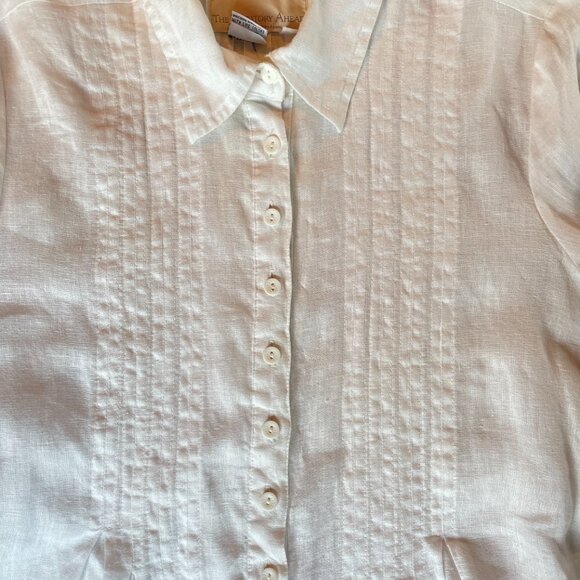 Territory Ahead Long White Linen Pintuck Button Up Tunic Womens Size S Lagenlook - Picture 3 of 11